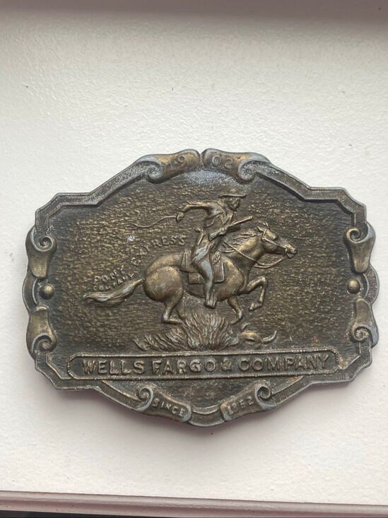 Wells Fargo Pony Express Belt Buckle Brass Plate Since 1852